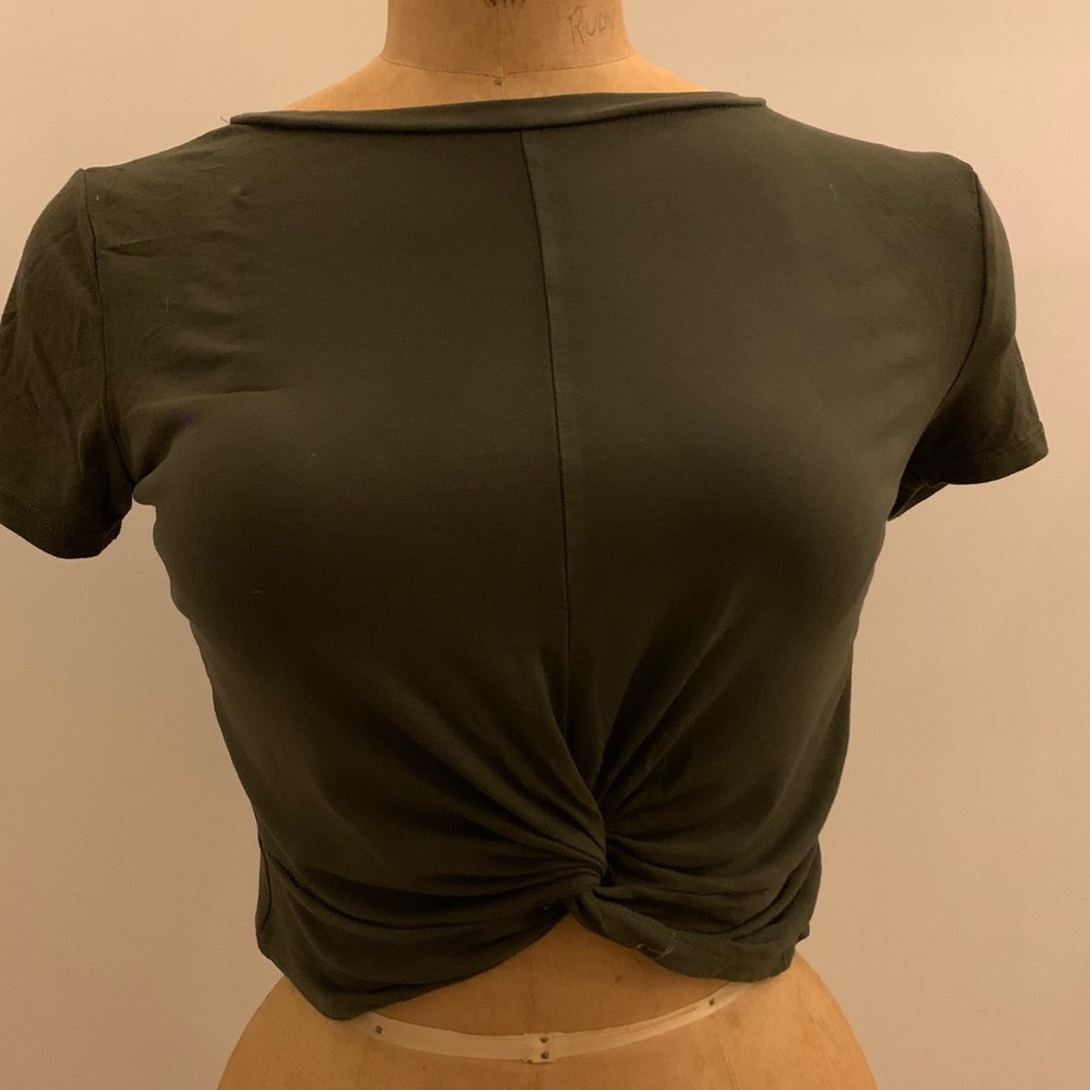 Hunter Green Knotted Crop Top Tee Shirt